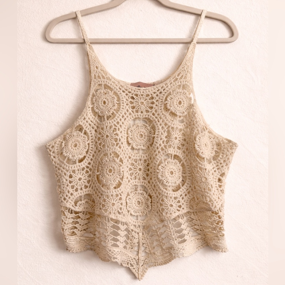 Willow + Root Cream Crochet Lace Boho Tank Top Size Small